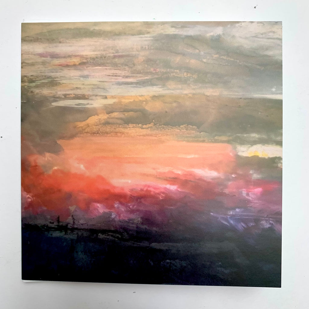 Card, THLS02, Coral dusk abstract landscape greeting card
