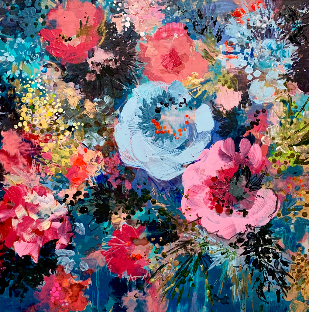 Abstract floral, ‘Japanese anemones’ 50 x 50cm