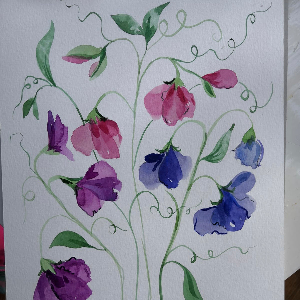 Recorded and ready to watch watercolour art classes (set of 5 ranunculus, tulips, lilac, sweet pea and vase composition)