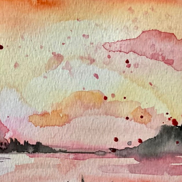 Recorded and ready to watch dreamy, watercolour landscapes (set of 4 Monochrome wood, Tropical sunset, Green fields and Blue mountains)