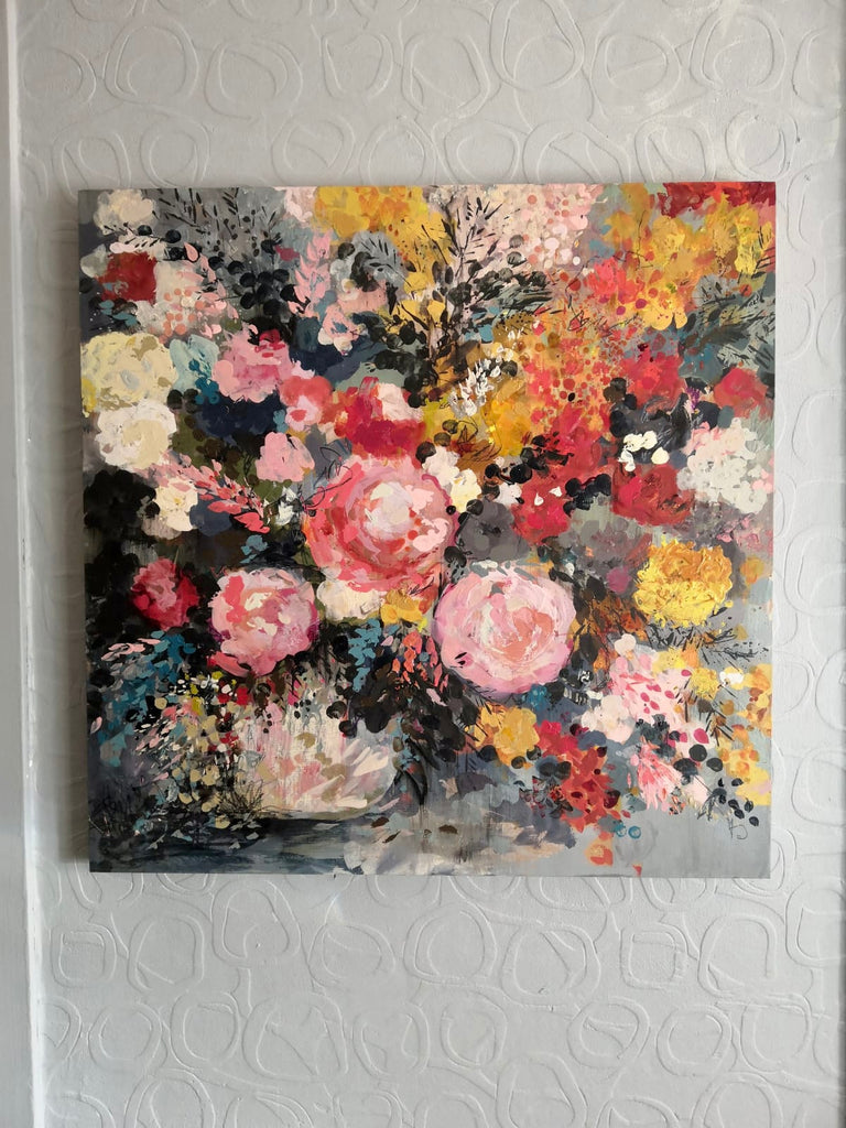 Abstract floral, ‘Berry bloom’ 60 x 60cm on deep edged canvas