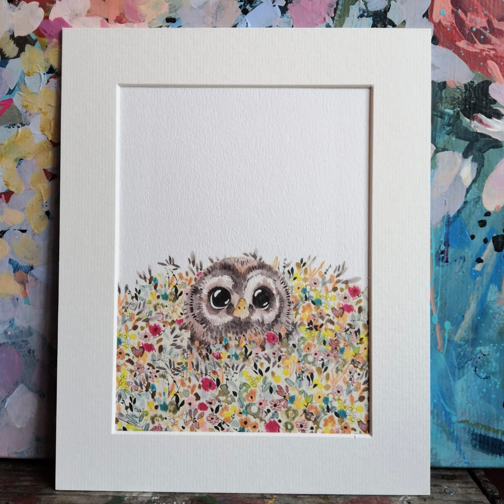 Animal art, Flower field, owl.