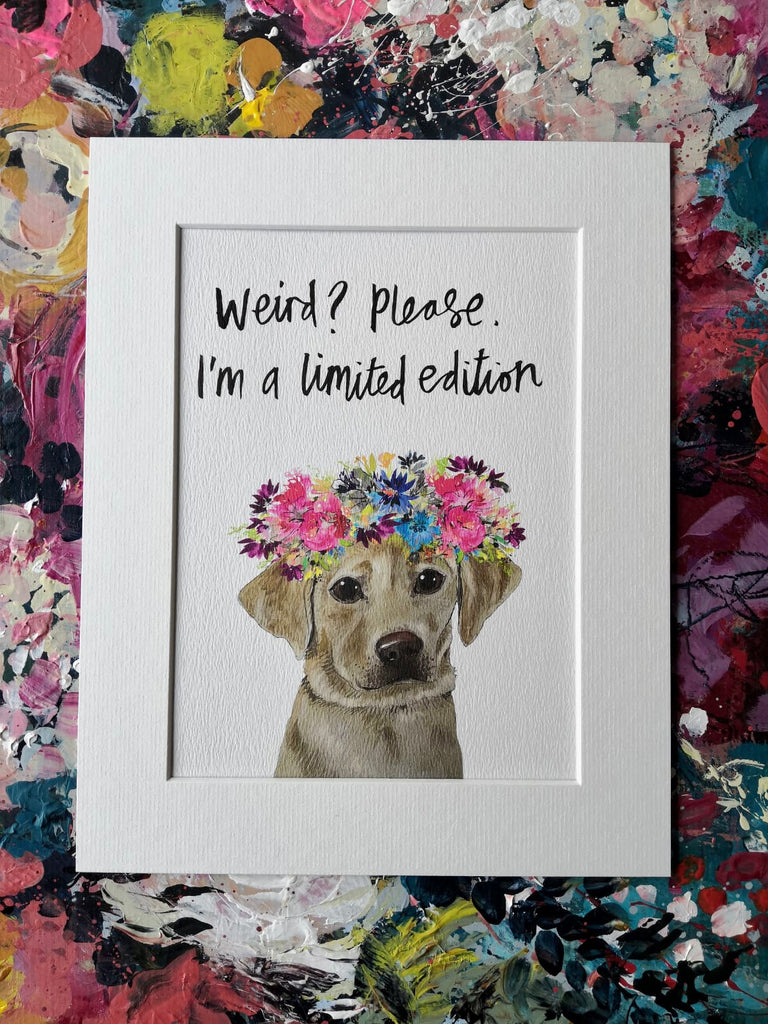 Animal art, Lottie the golden Lab with flower crown