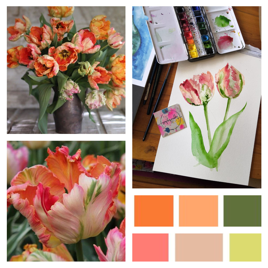 Recorded and ready to watch watercolour art classes (set of 5 ranunculus, tulips, lilac, sweet pea and vase composition)