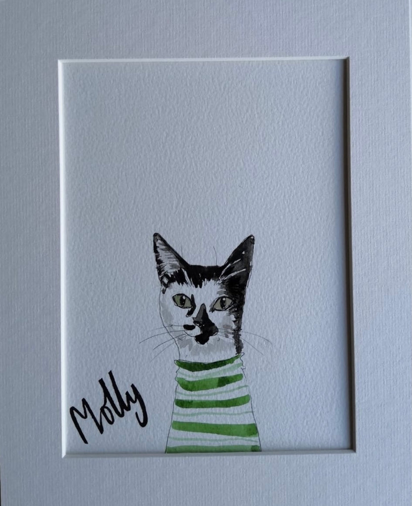 Pet portraits, small black and white, sketchy cat