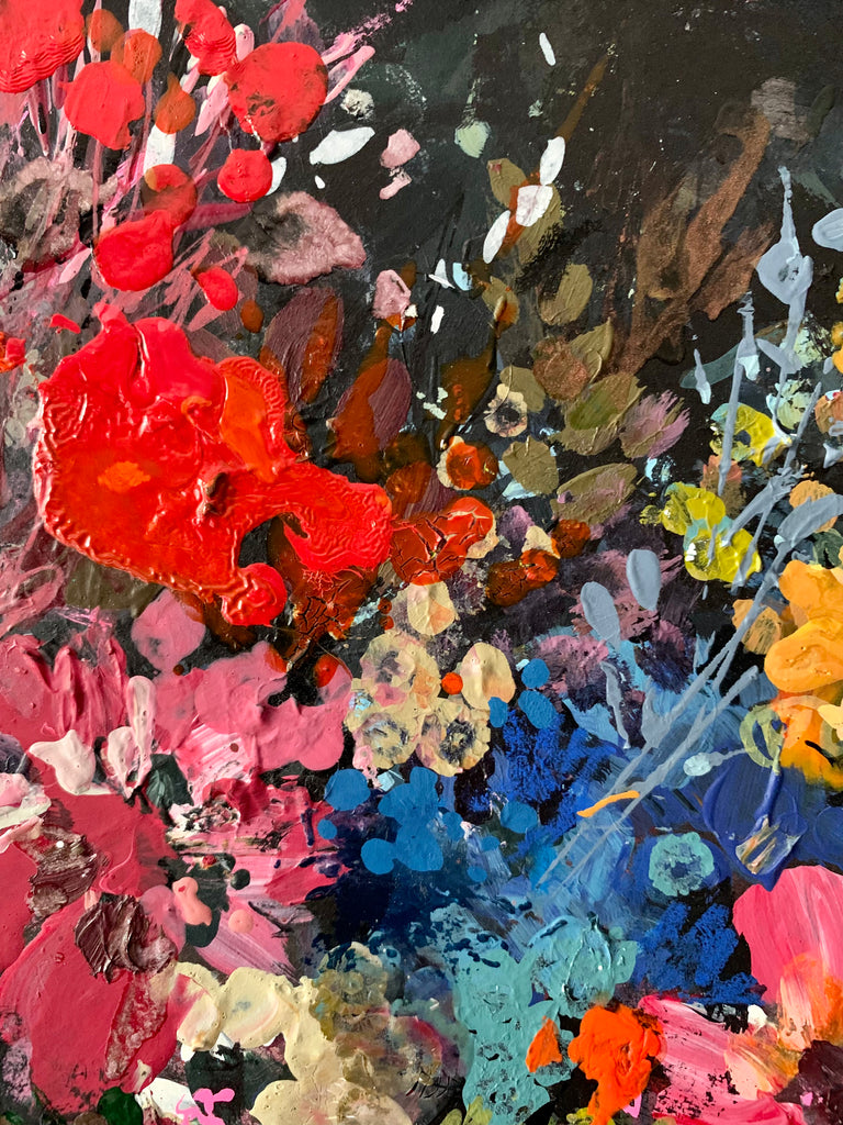 Abstract floral, ‘Bursts of bliss’ 33 x 33cm