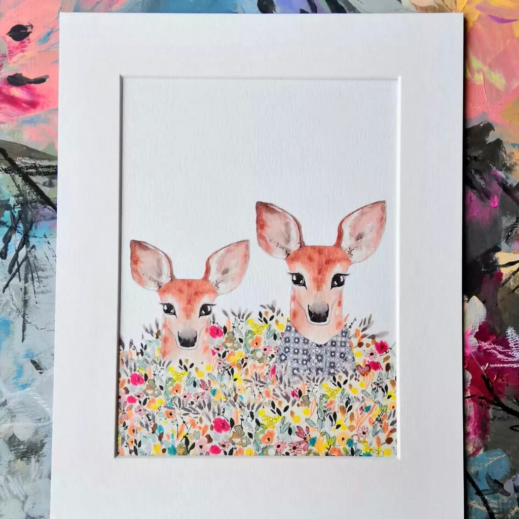 Animal art, Flower field, two deer