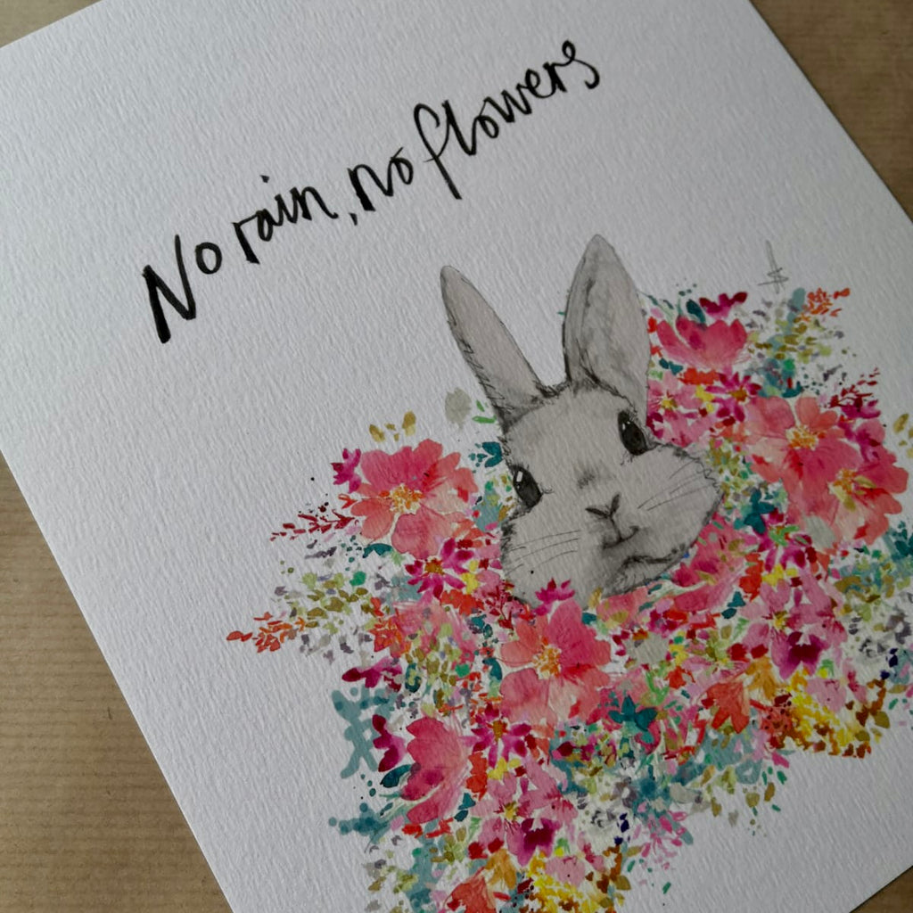 Animal art, bunny in flowers
