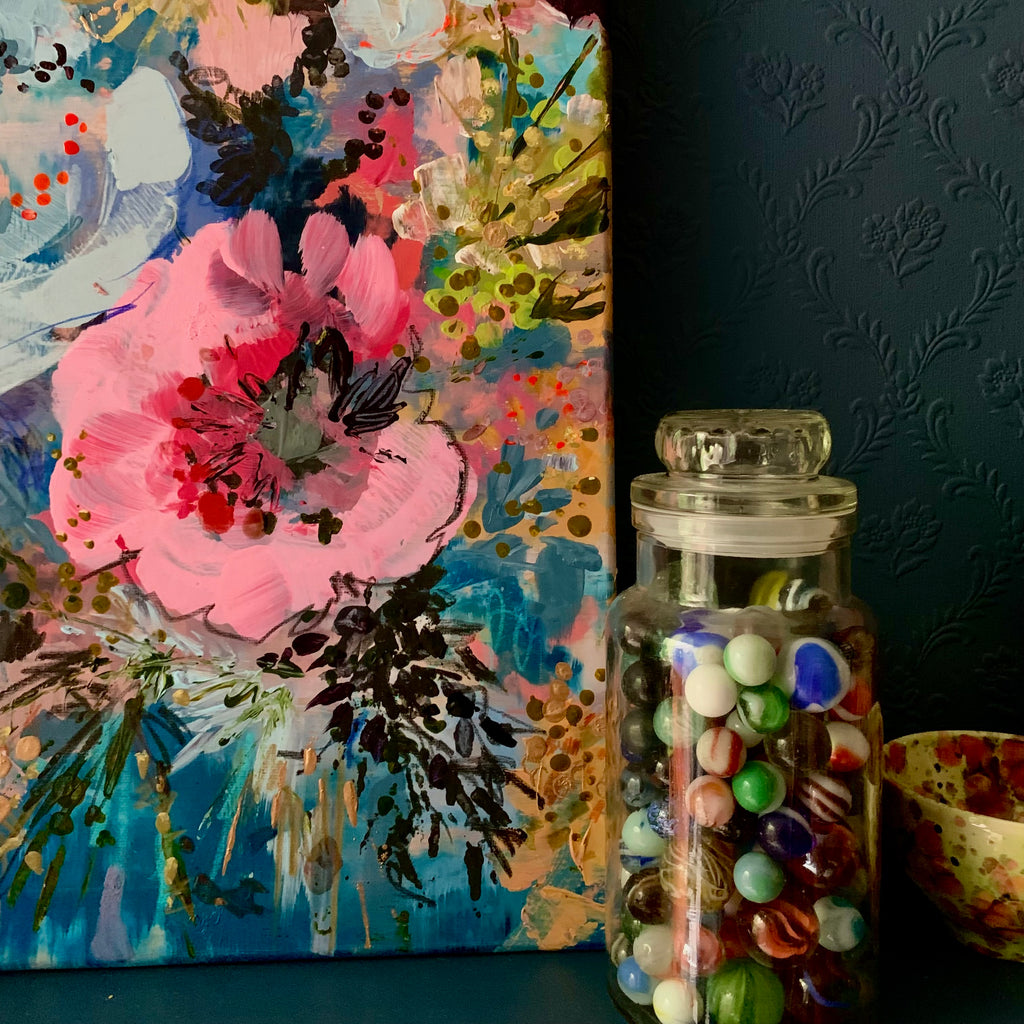 Abstract floral, ‘Japanese anemones’ 50 x 50cm