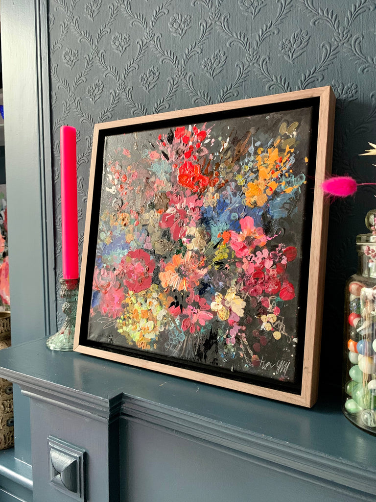 Abstract floral, ‘Bursts of bliss’ 33 x 33cm